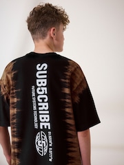 Black Tie Dye Relaxed Fit 100% Cotton Short Sleeve Subscribe Graphic T-Shirt (3-16yrs) - Image 3 of 7