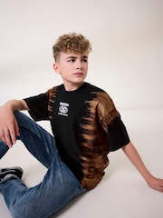 Black Tie Dye Relaxed Fit 100% Cotton Short Sleeve Subscribe Graphic T-Shirt (3-16yrs) - Image 4 of 7