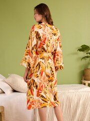 Bath & Body Works Orange Tropical Print Jersey Viscose Wrap Robe - Image 2 of 4