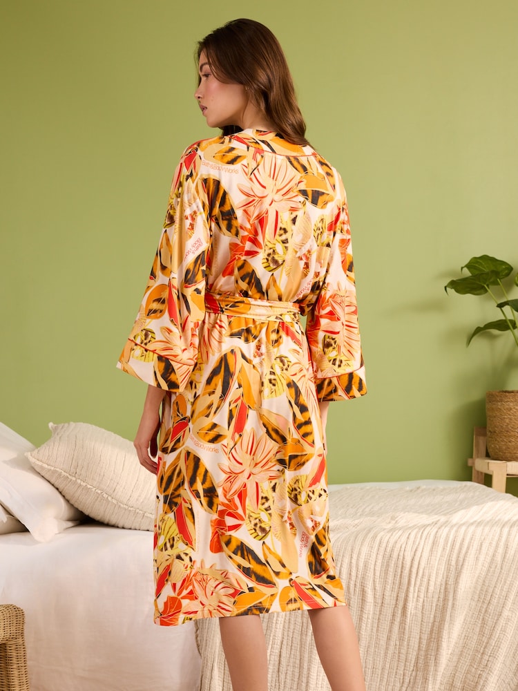 Bath & Body Works Orange Tropical Print Jersey Viscose Wrap Robe - Image 2 of 4