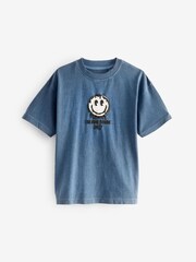 Blue Back Print Relaxed Fit 100% Cotton Washed Short Sleeve T-Shirt (3-16yrs) - Image 1 of 3
