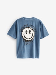 Blue Back Print Relaxed Fit 100% Cotton Washed Short Sleeve T-Shirt (3-16yrs) - Image 2 of 3