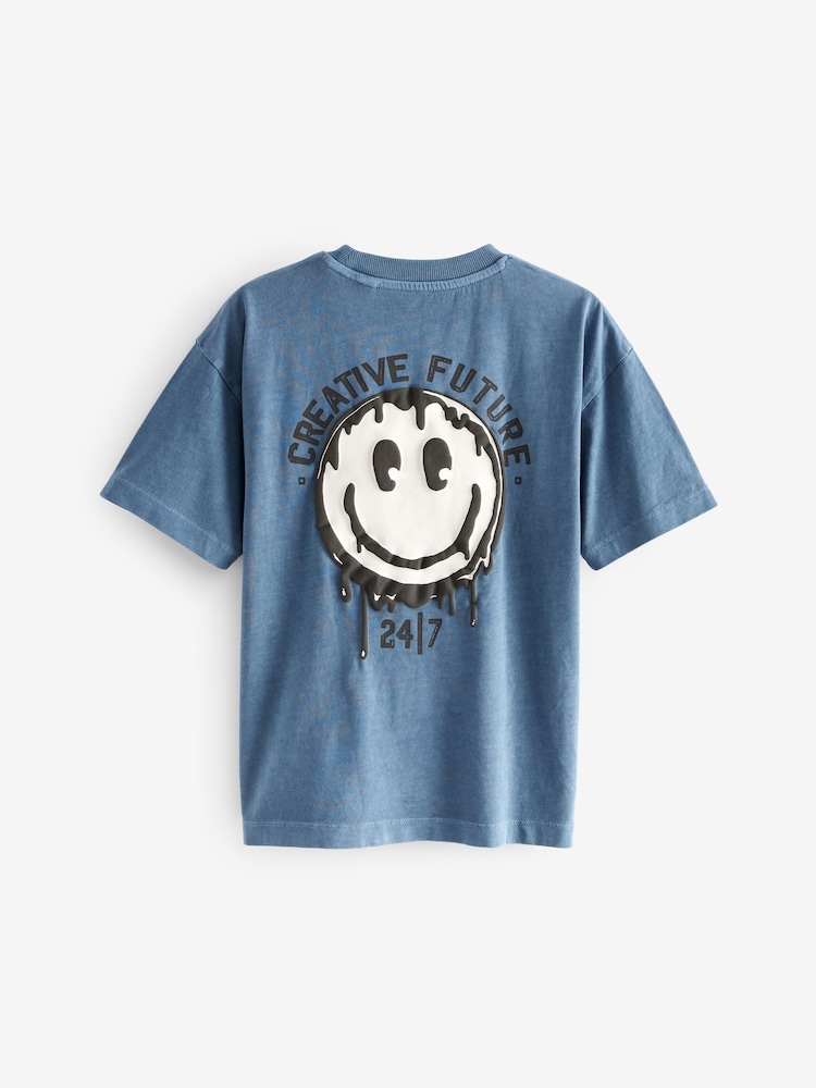 Blue Back Print Relaxed Fit 100% Cotton Washed Short Sleeve T-Shirt (3-16yrs) - Image 2 of 3