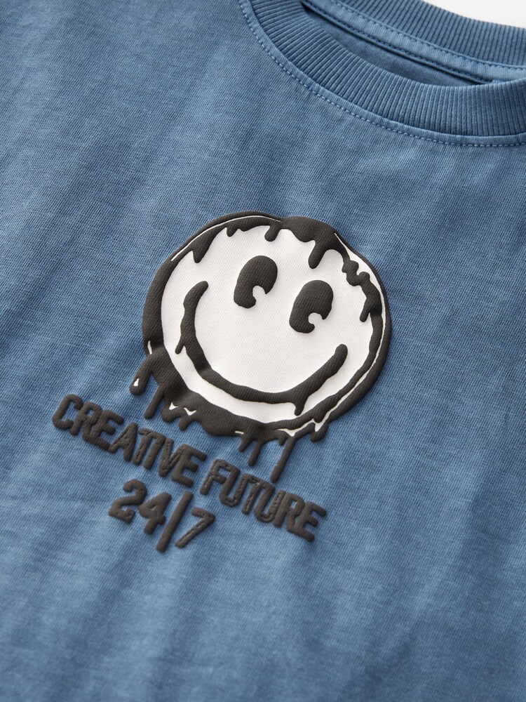 Blue Back Print Relaxed Fit 100% Cotton Washed Short Sleeve T-Shirt (3-16yrs) - Image 3 of 3