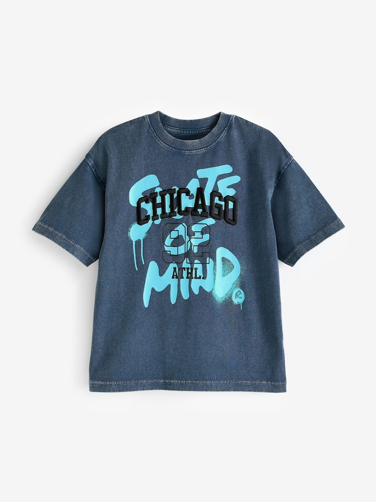 Blue Relaxed Fit 100% Cotton Washed Short Sleeve T-Shirt (3-16yrs) - Image 1 of 3