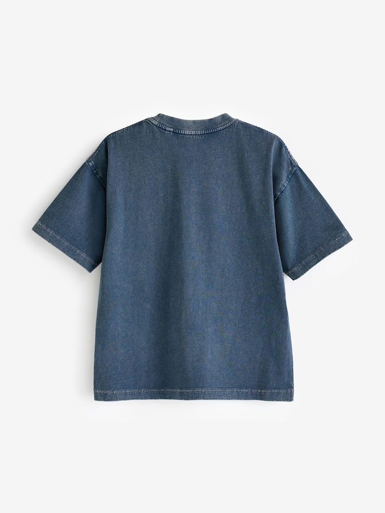Blue Relaxed Fit 100% Cotton Washed Short Sleeve T-Shirt (3-16yrs) - Image 2 of 3