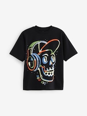 Black Skull 100% Cotton Relaxed Fit Short Sleeve Graphic T-Shirt (3-16yrs) - Image 1 of 3