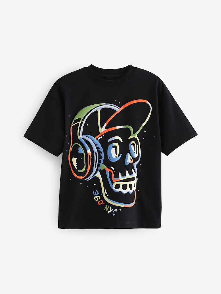 Black Skull 100% Cotton Relaxed Fit Short Sleeve Graphic T-Shirt (3-16yrs) - Image 1 of 3