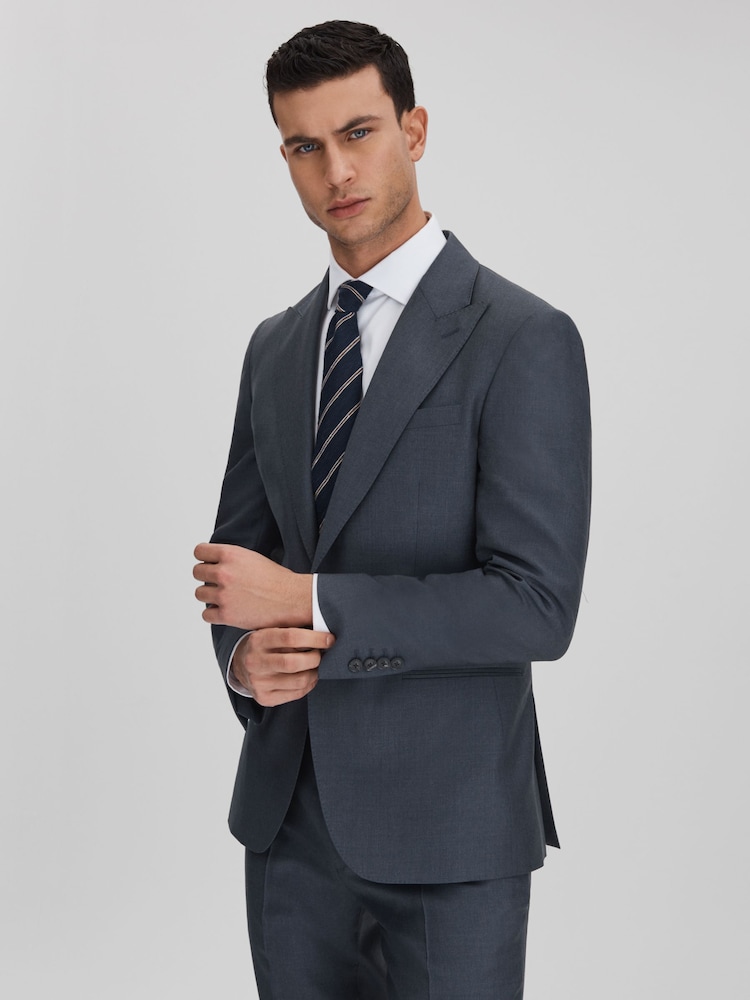 Reiss Airforce Blue Humble Slim Fit Single Breasted Wool Blazer - Image 1 of 7