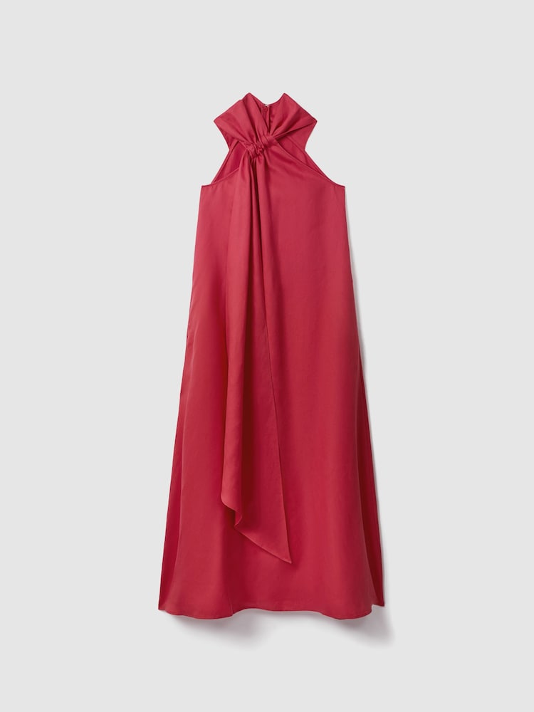 Reiss Coral Odell Linen Blend Drape Maxi Dress - Image 2 of 8
