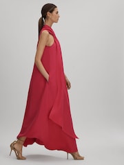 Reiss Coral Odell Linen Blend Drape Maxi Dress - Image 3 of 8