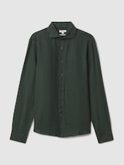 Reiss Dark Green Ruban Linen Button-Through Shirt - Image 2 of 6