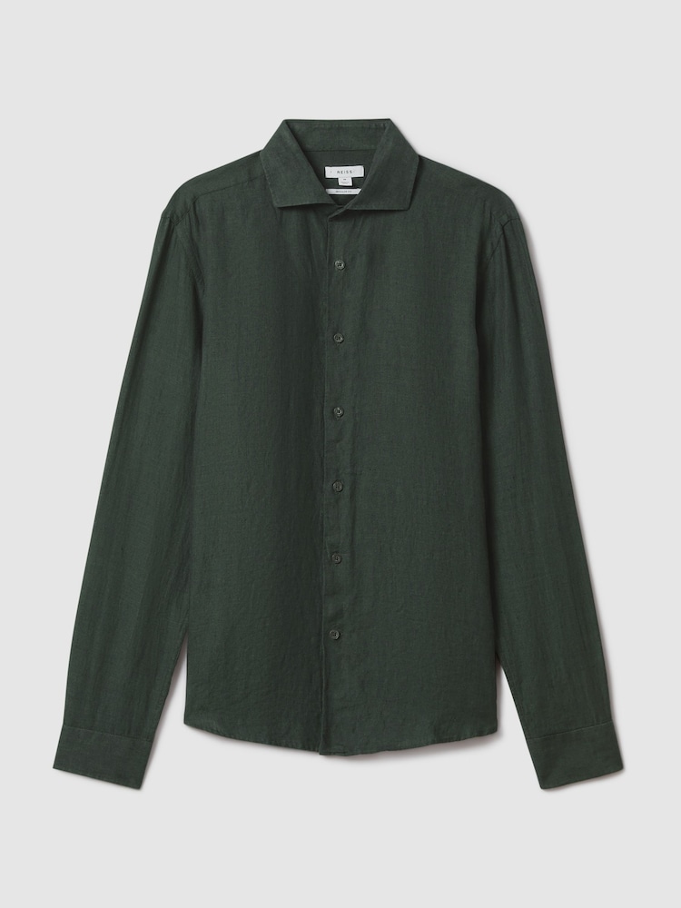 Reiss Dark Green Ruban Linen Button-Through Shirt - Image 2 of 6