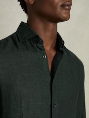 Reiss Dark Green Ruban Linen Button-Through Shirt - Image 3 of 6