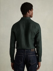 Reiss Dark Green Ruban Linen Button-Through Shirt - Image 4 of 6