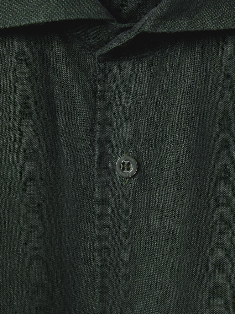 Reiss Dark Green Ruban Linen Button-Through Shirt - Image 6 of 6