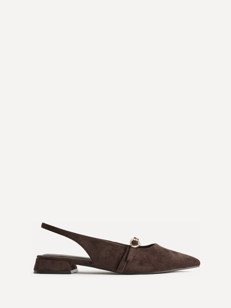 Linzi Brown Revive Wide Fit Pointed Toe Ballet Flats With Buckle Detail - Image 2 of 5 Linzi Brown Revive Wide Fit Pointed Toe Ballet Flats With Buckle Detail - Image 2 of 5