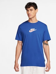 Nike Blue Graphic Printed 100% Cotton T-Shirt - Image 1 of 8