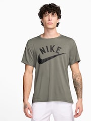Nike Khaki Miler Swoosh Dri-FIT Short Sleeve Running Top - Image 1 of 3