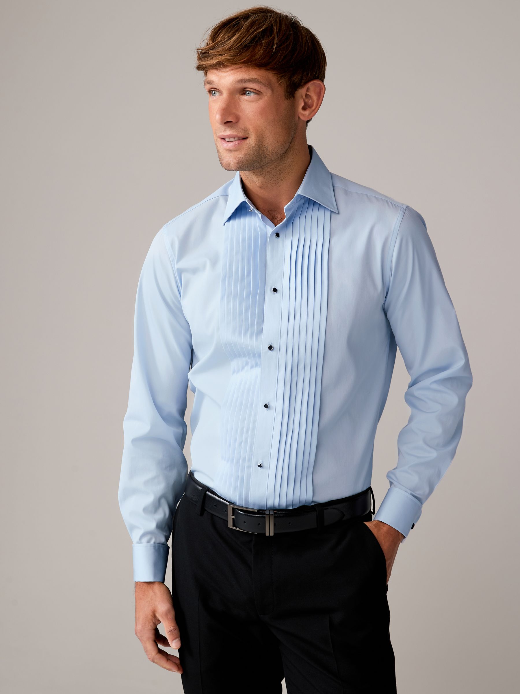 Buy Light Blue Pleated Double Cuff 100 Cotton Dress Shirt With Cutaway Collar from Next Canada