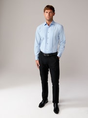 Light Blue Pleated Double Cuff 100% Cotton Dress Shirt With Cutaway Collar - Image 2 of 8
