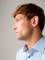 Light Blue Pleated Double Cuff 100% Cotton Dress Shirt With Cutaway Collar - Image 5 of 8