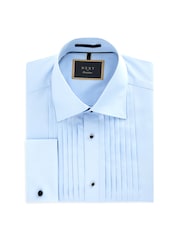 Light Blue Pleated Double Cuff 100% Cotton Dress Shirt With Cutaway Collar - Image 6 of 8