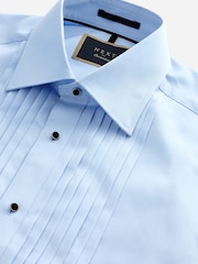 Light Blue Pleated Double Cuff 100% Cotton Dress Shirt With Cutaway Collar - Image 7 of 8