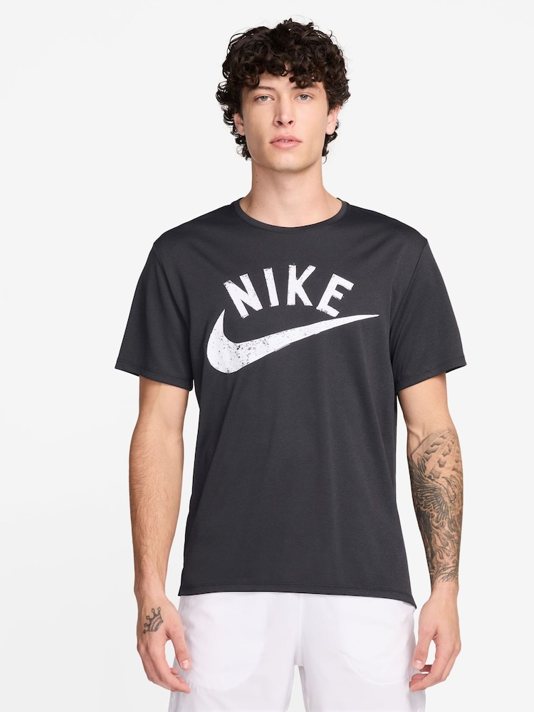 Nike Black Miler Swoosh Dri-FIT Short Sleeve Running Top - Image 1 of 3