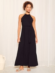 Friends Like These Black Halter Jersey Dress With Tie Belt - Image 1 of 4