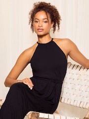Friends Like These Black Halter Jersey Dress With Tie Belt - Image 2 of 4