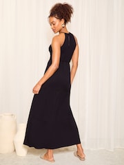 Friends Like These Black Halter Jersey Dress With Tie Belt - Image 4 of 4