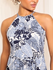 Friends Like These Blue Halter Jersey Dress With Tie Belt - Image 2 of 4