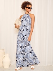Friends Like These Blue Halter Jersey Dress With Tie Belt - Image 3 of 4