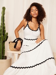 Friends Like These Ivory White Strappy Wavy Embroidered Maxi Dress - Image 1 of 4