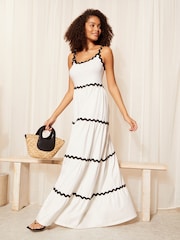 Friends Like These Ivory White Strappy Wavy Embroidered Maxi Dress - Image 2 of 4