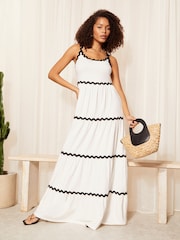 Friends Like These Ivory White Strappy Wavy Embroidered Maxi Dress - Image 3 of 4