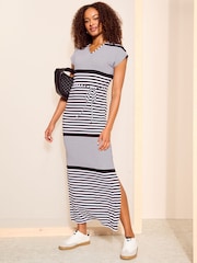 Friends Like These Black/White Petite Straight  V Neck Jersey Maxi Dress - Image 3 of 4