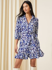 Friends Like These Blue V Neck Belted Mini Shirt Dress - Image 1 of 4