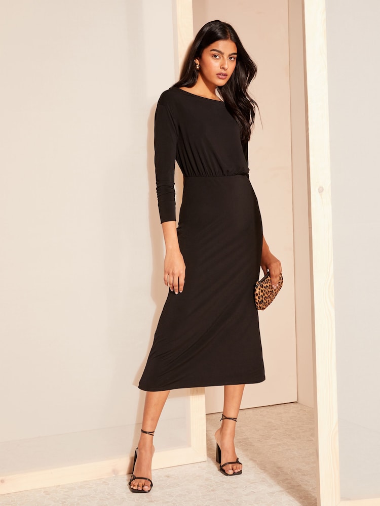 Friends Like These Black Jersey Slash Neck Midi Dress - Image 1 of 4 Friends Like These Black Jersey Slash Neck Midi Dress - Image 1 of 4