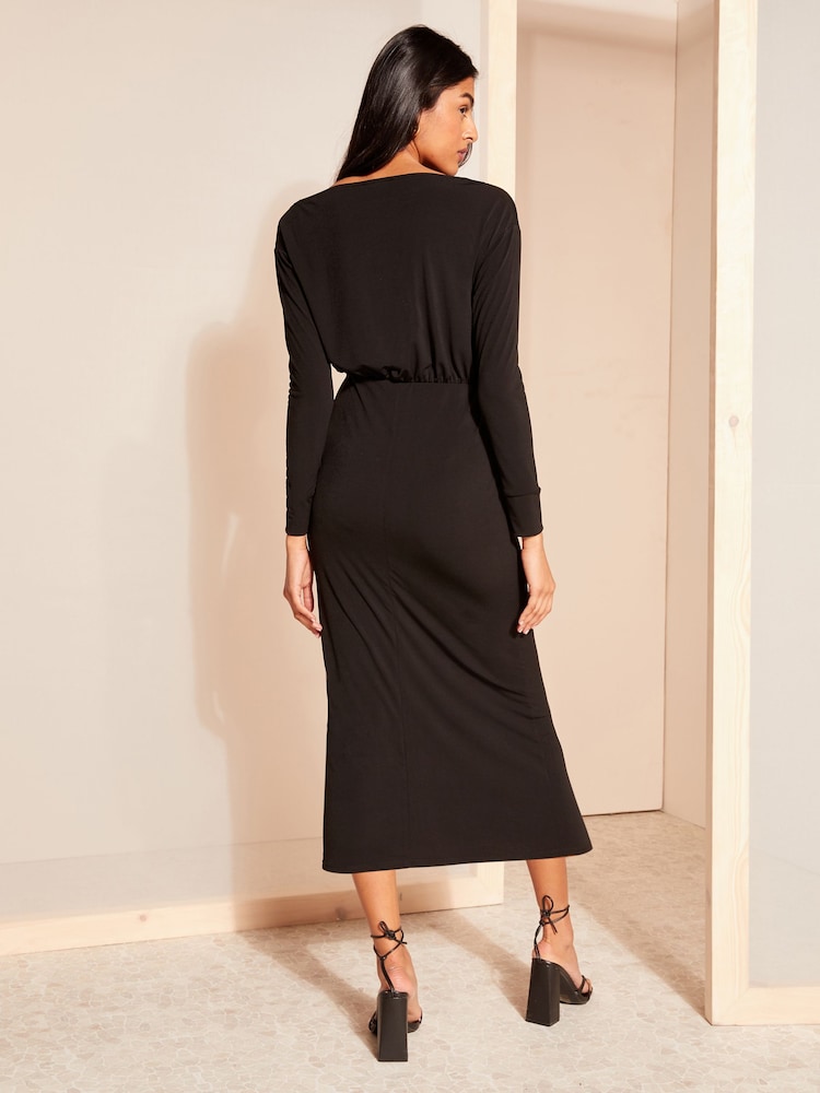 Friends Like These Black Jersey Slash Neck Midi Dress - Image 2 of 4 Friends Like These Black Jersey Slash Neck Midi Dress - Image 2 of 4