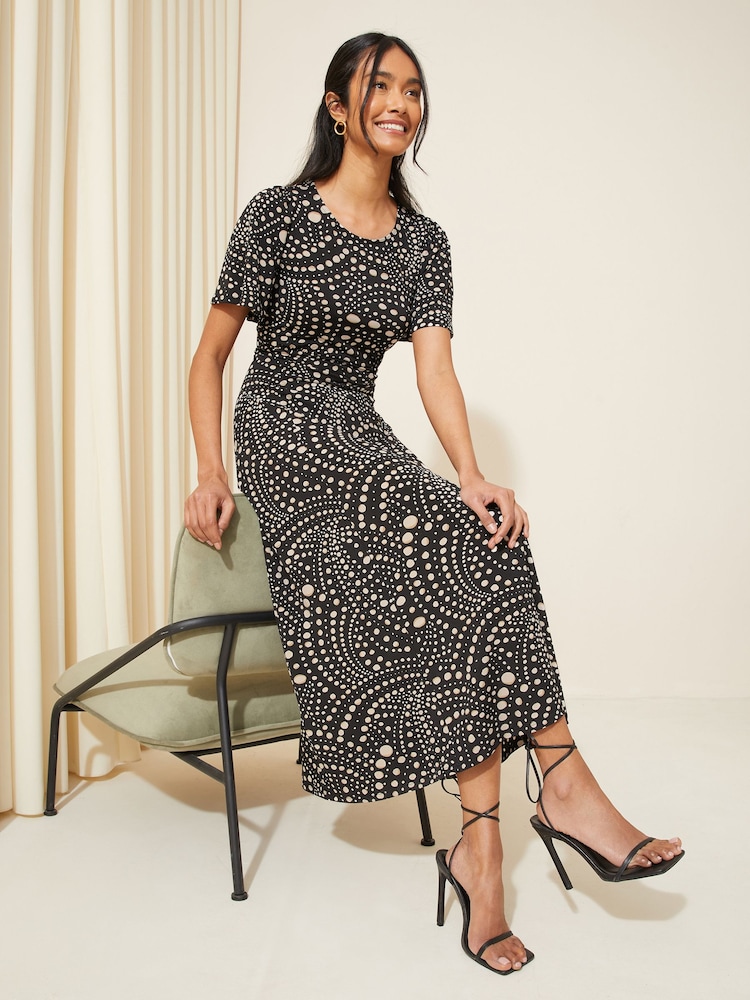 Friends Like These Black/White Petite ITY Flutter Short Sleeve Midi Dress - Image 1 of 4 Friends Like These Black/White Petite ITY Flutter Short Sleeve Midi Dress - Image 1 of 4