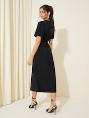 Friends Like These Black Ruched Front Flutter Sleeve Midi Dress - Image 4 of 4