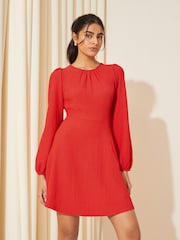 Friends Like These Red Long Sleeve Textured Mini Dress - Image 1 of 4