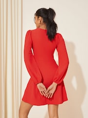 Friends Like These Red Long Sleeve Textured Mini Dress - Image 2 of 4