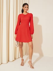Friends Like These Red Long Sleeve Textured Mini Dress - Image 3 of 4