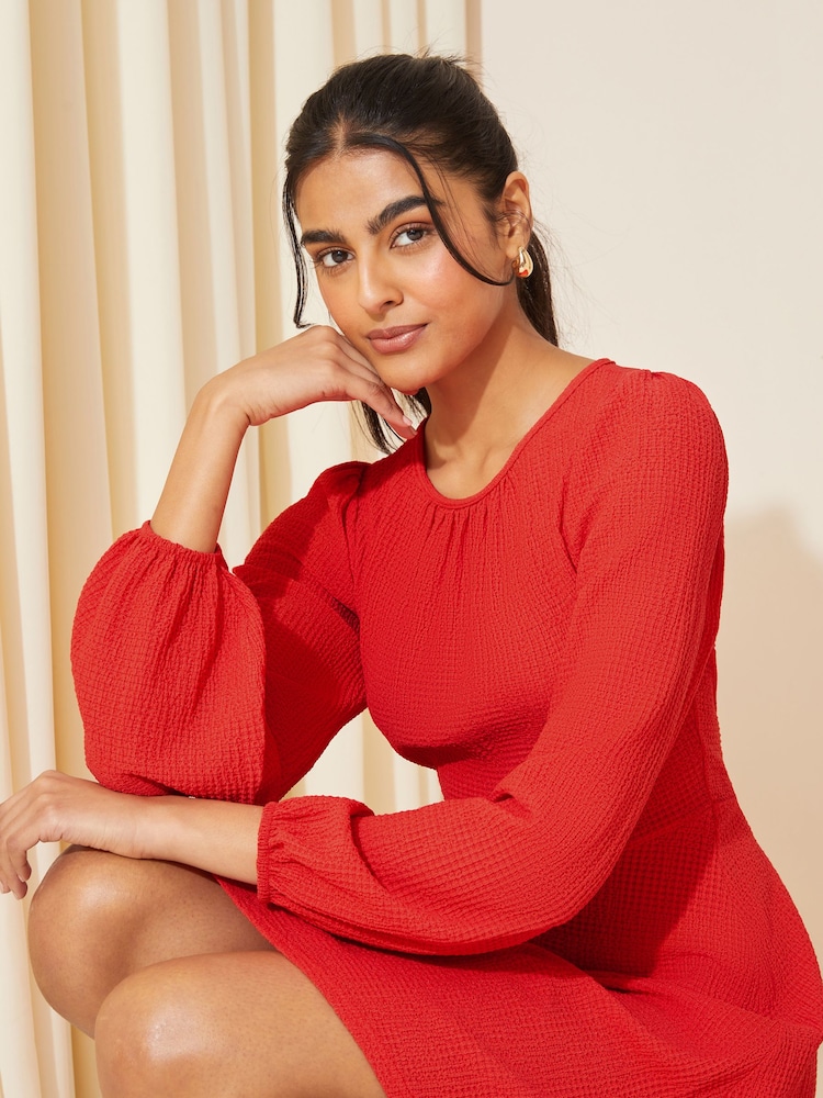 Friends Like These Red Long Sleeve Textured Mini Dress - Image 4 of 4