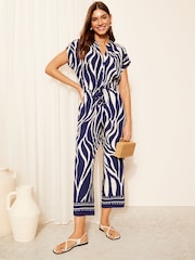 Friends Like These Navy Culotte Jumpsuit With Tie Belt - Image 3 of 4