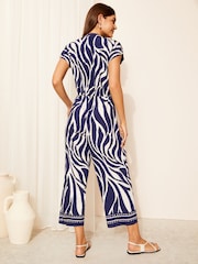 Friends Like These Navy Culotte Jumpsuit With Tie Belt - Image 4 of 4