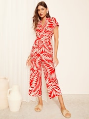 Friends Like These Red Culotte Jumpsuit With Tie Belt - Image 2 of 4